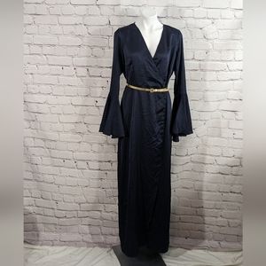 ASOS Navy Blue Satin Wrap Dress